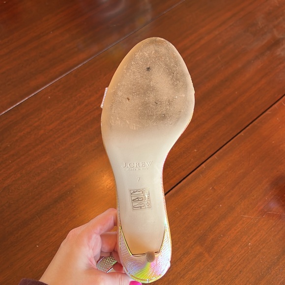 J. Crew Ankle Strap Sandal Size 7 Iridescent Snake Embossed Leather - Picture 3 of 8